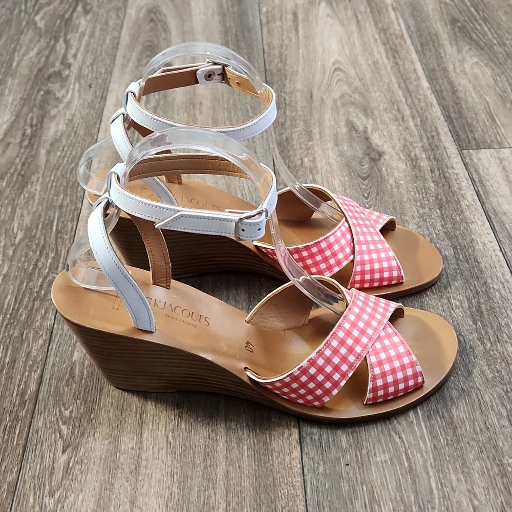 K.Jacques St. Tropez Alicia Red/White Gingham Wedges Size 40